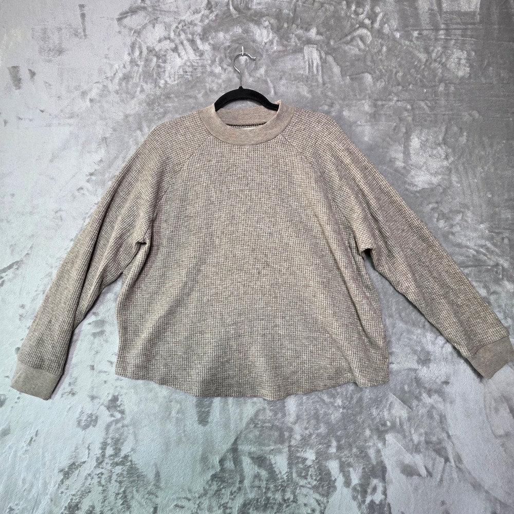 Madewell Womens 2X Waffle Knit Thermal Top Tan Raglan Long Sleeve Crewneck 1501